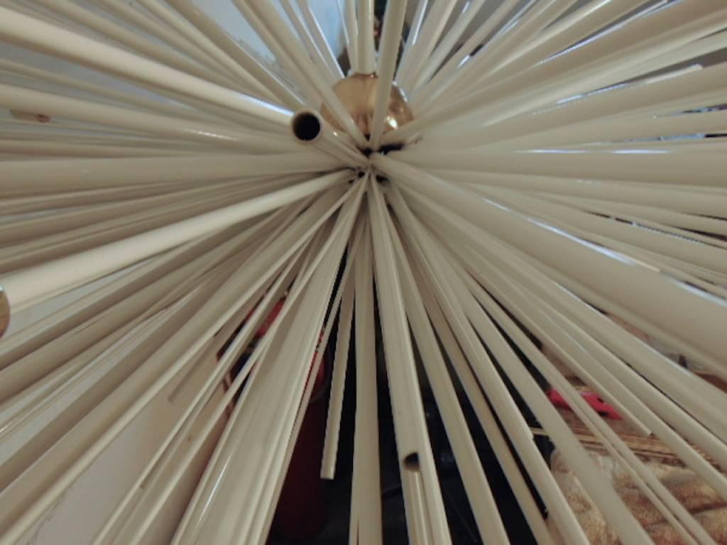 Mid-Century Modern Custom Supernova Chandelier, made in the USA, by Lou Blass, white w/brass For Sale