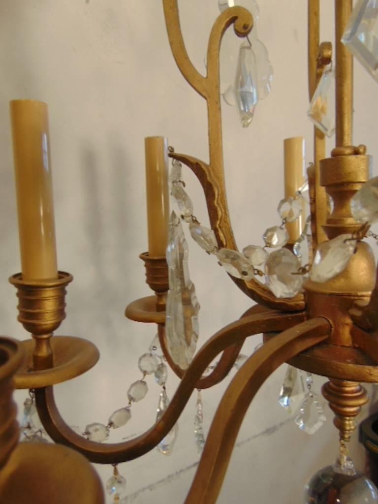 Bronze and Crystal Chandelier In Excellent Condition In Hudson, NY