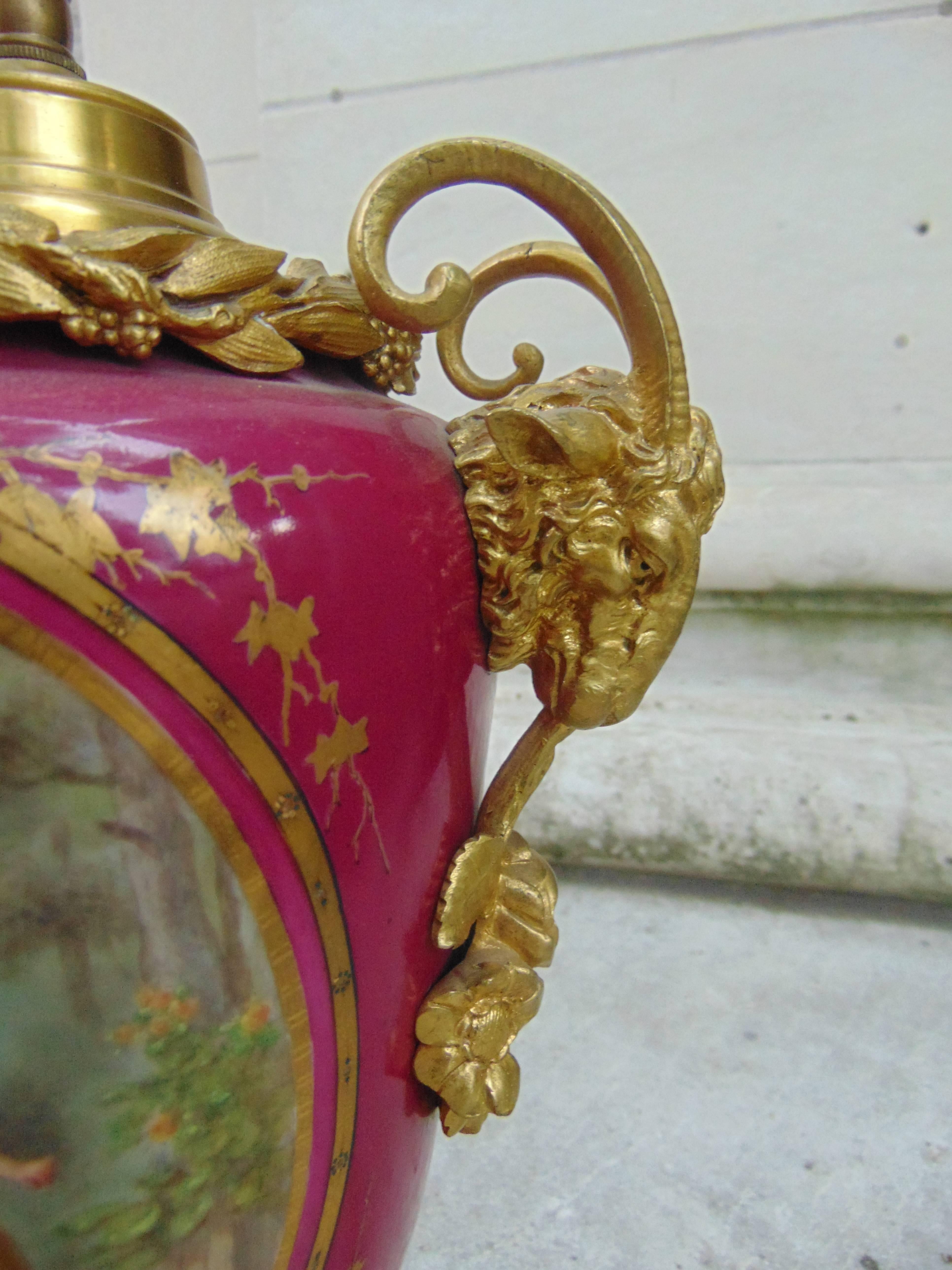 French Porcelain Hand-Painted Lamp with Bronze Mounts