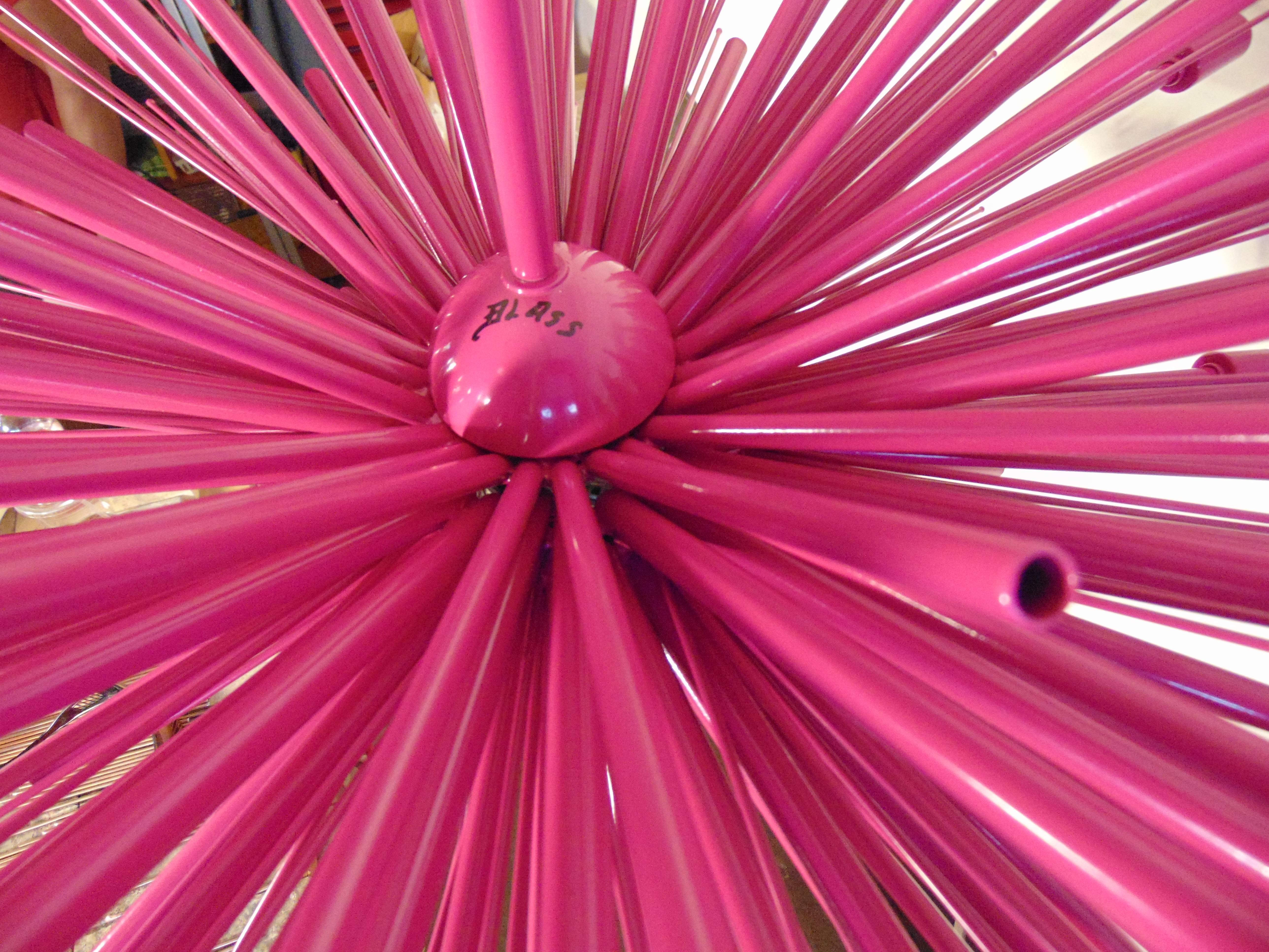 Contemporary Wild Fuchsia Supernova by Lou Blass , made in the USA, with 24 lights For Sale