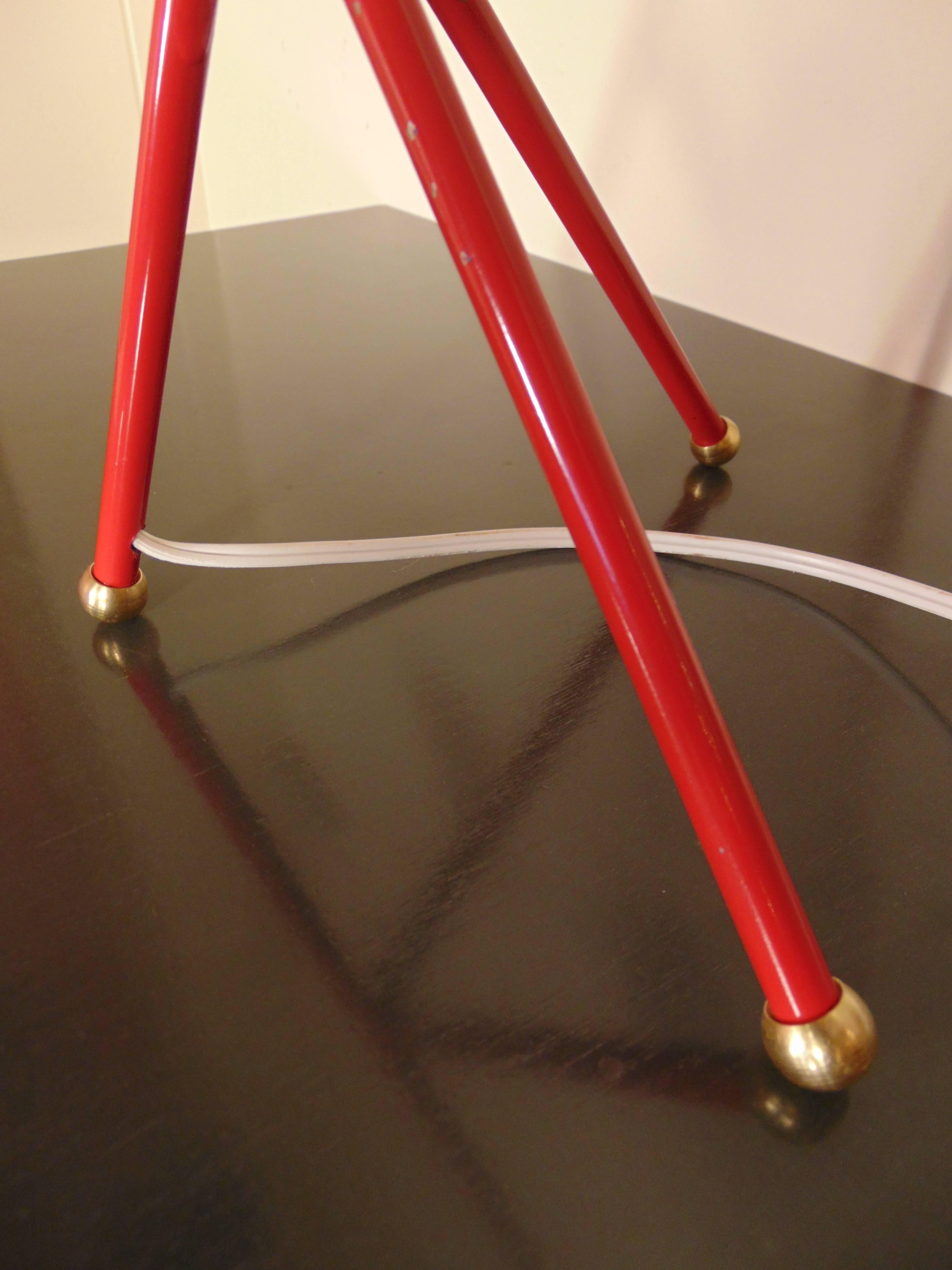 Vanguard table lamp made in the USA< in Red by Lou Blass handmade welded steel with bronze with brass accents.