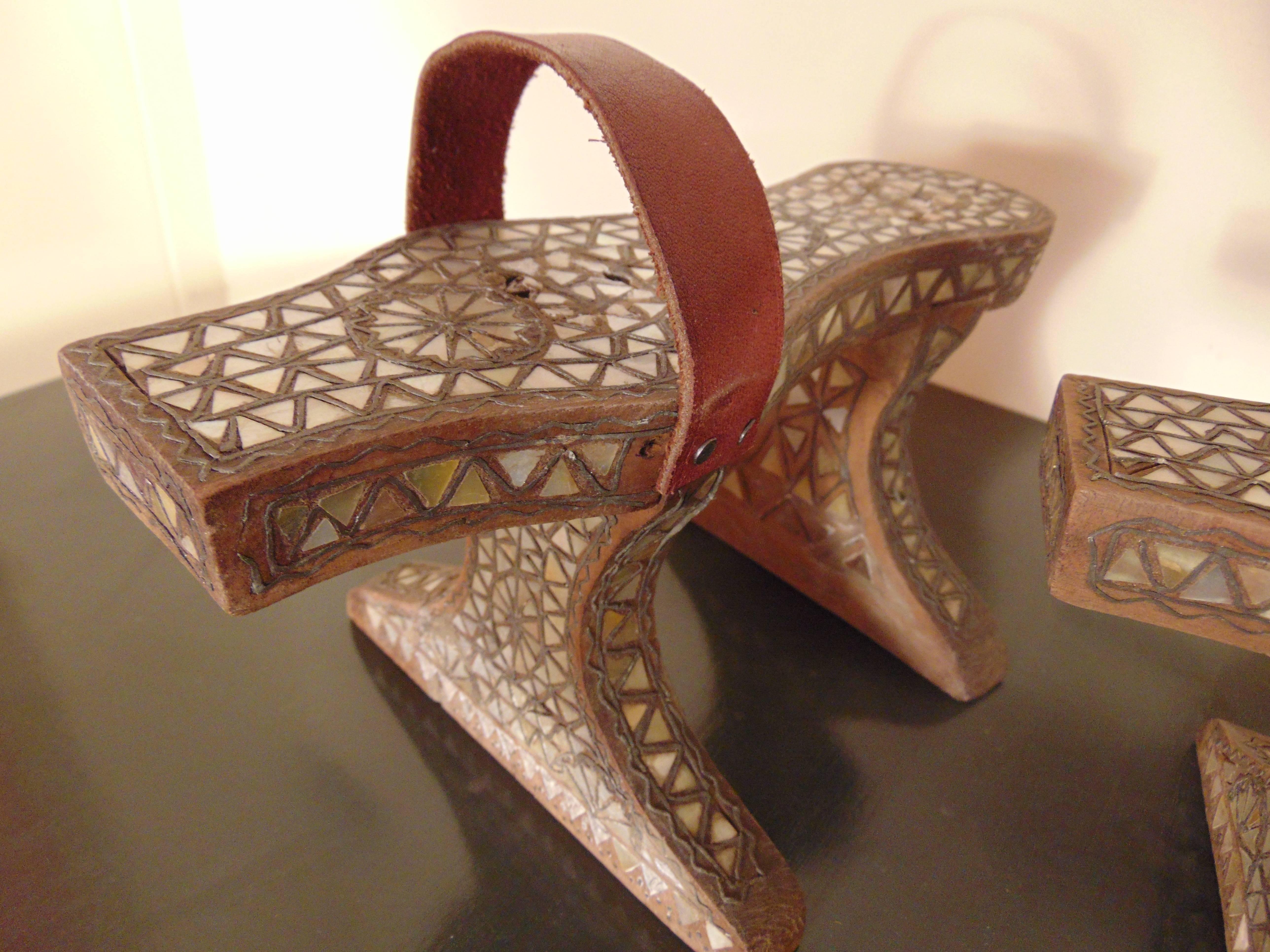 Islamic Early 19th Century Wooden Shoes 'Kibkab' with Very Intricate, Mother-of-Pearl