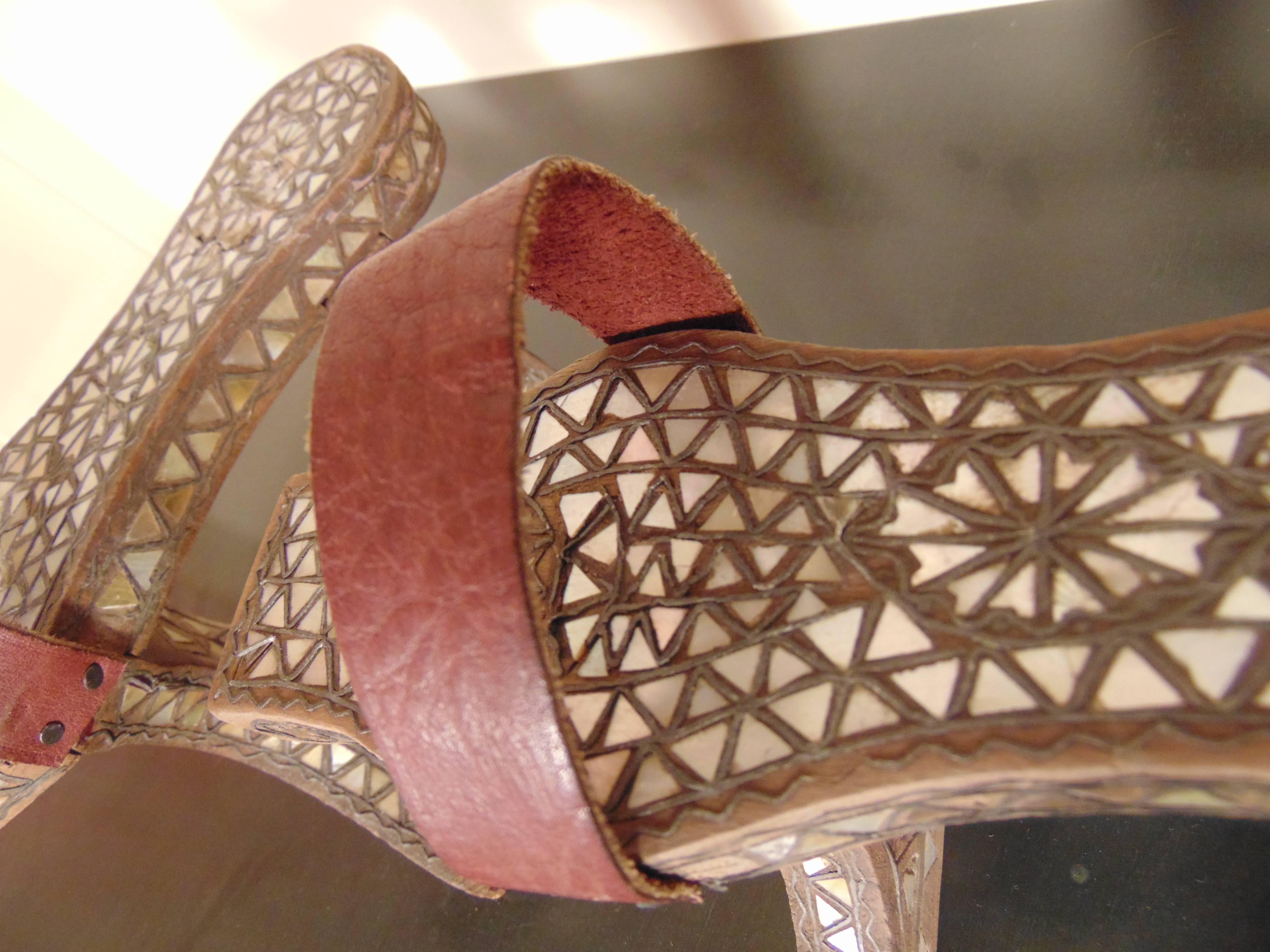 Early 19th Century Wooden Shoes 'Kibkab' with Very Intricate, Mother-of-Pearl In Good Condition In Hudson, NY