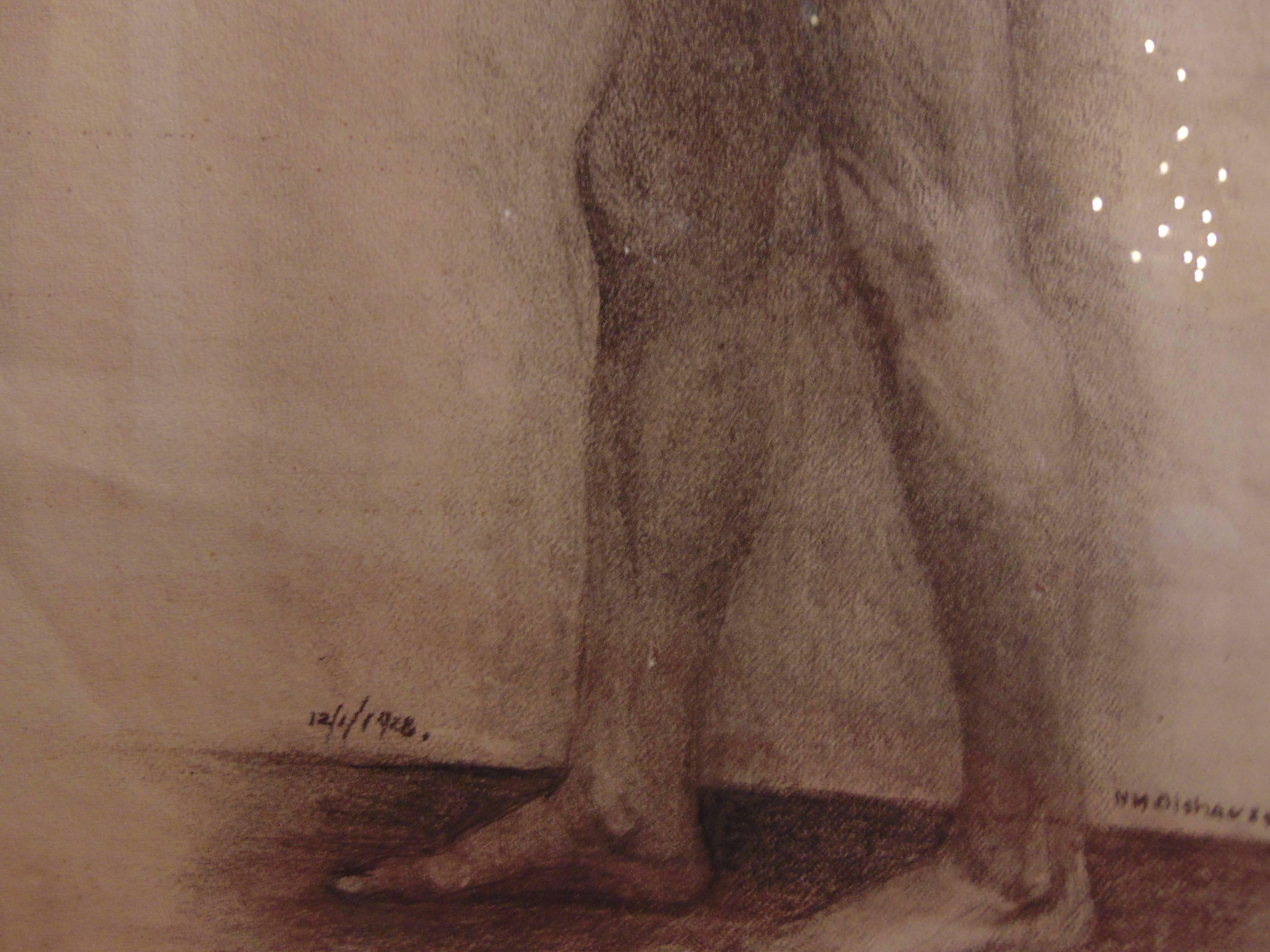 Modern Academic Male Nude Figure Drawing from 1929