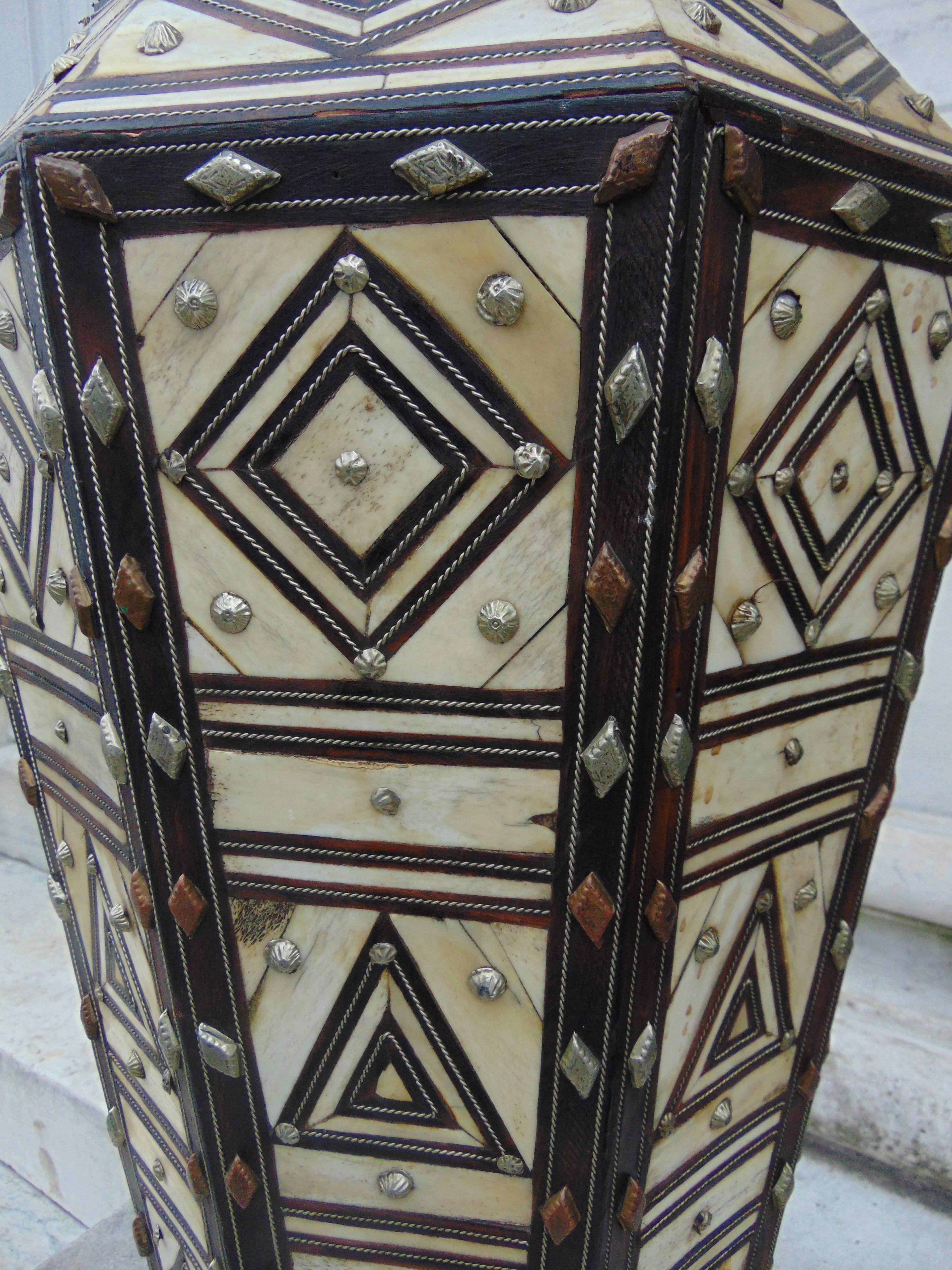 19th century bone, silver, and wood marquetry large vase.