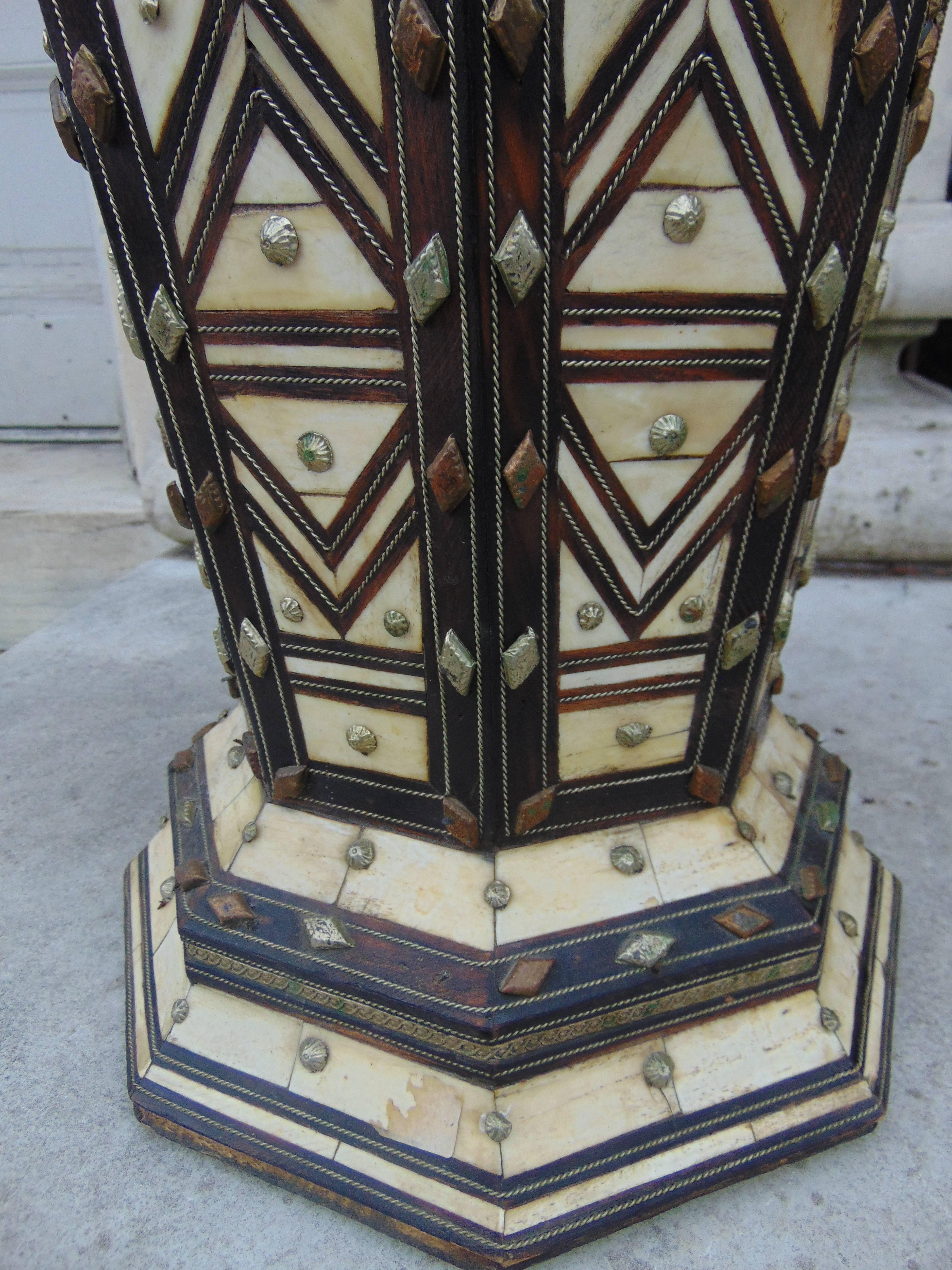 Islamic 19th Century Bone, Silver, and Wood Marquetry Large Vase