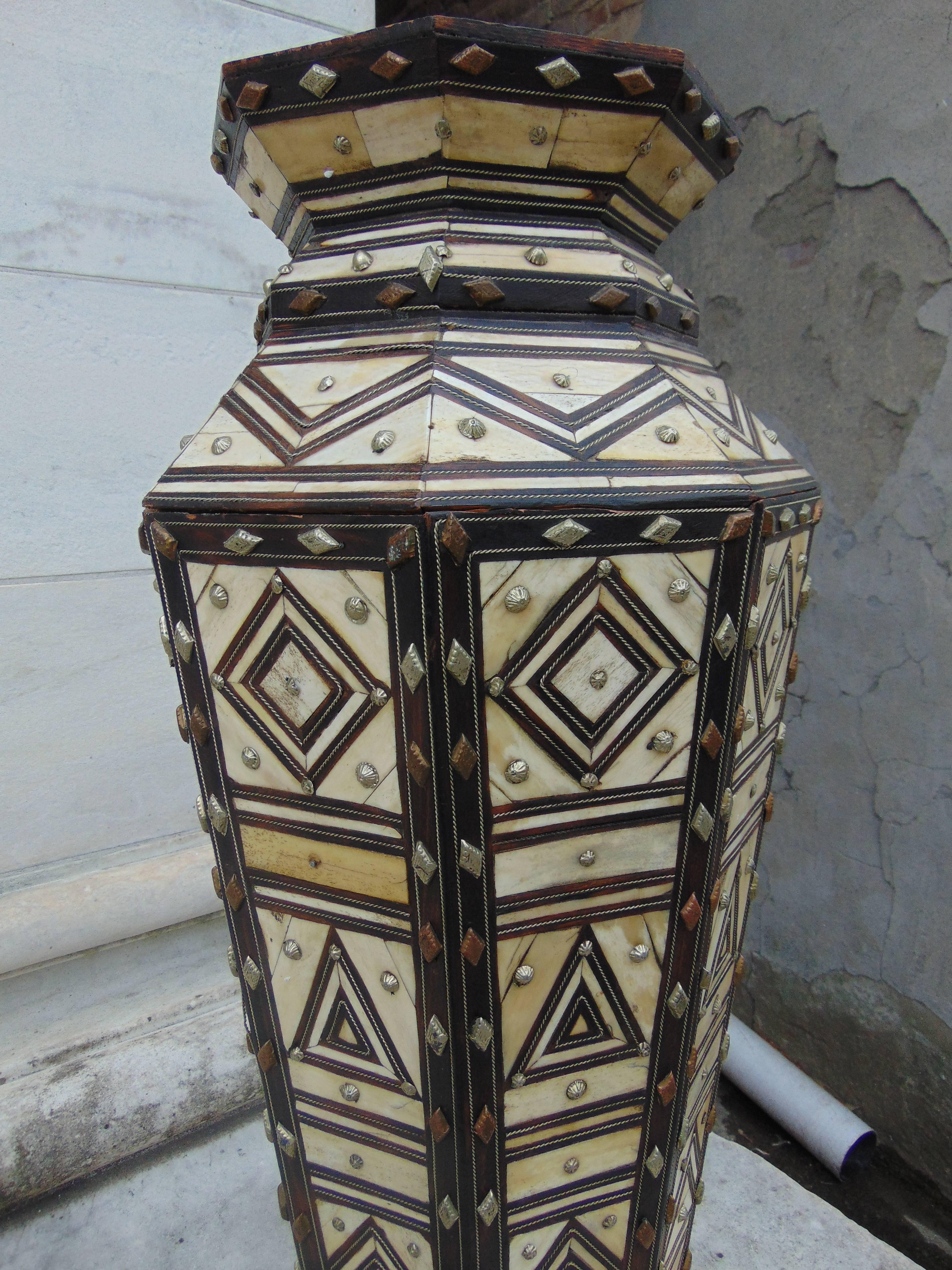 18th Century 19th Century Bone, Silver, and Wood Marquetry Large Vase