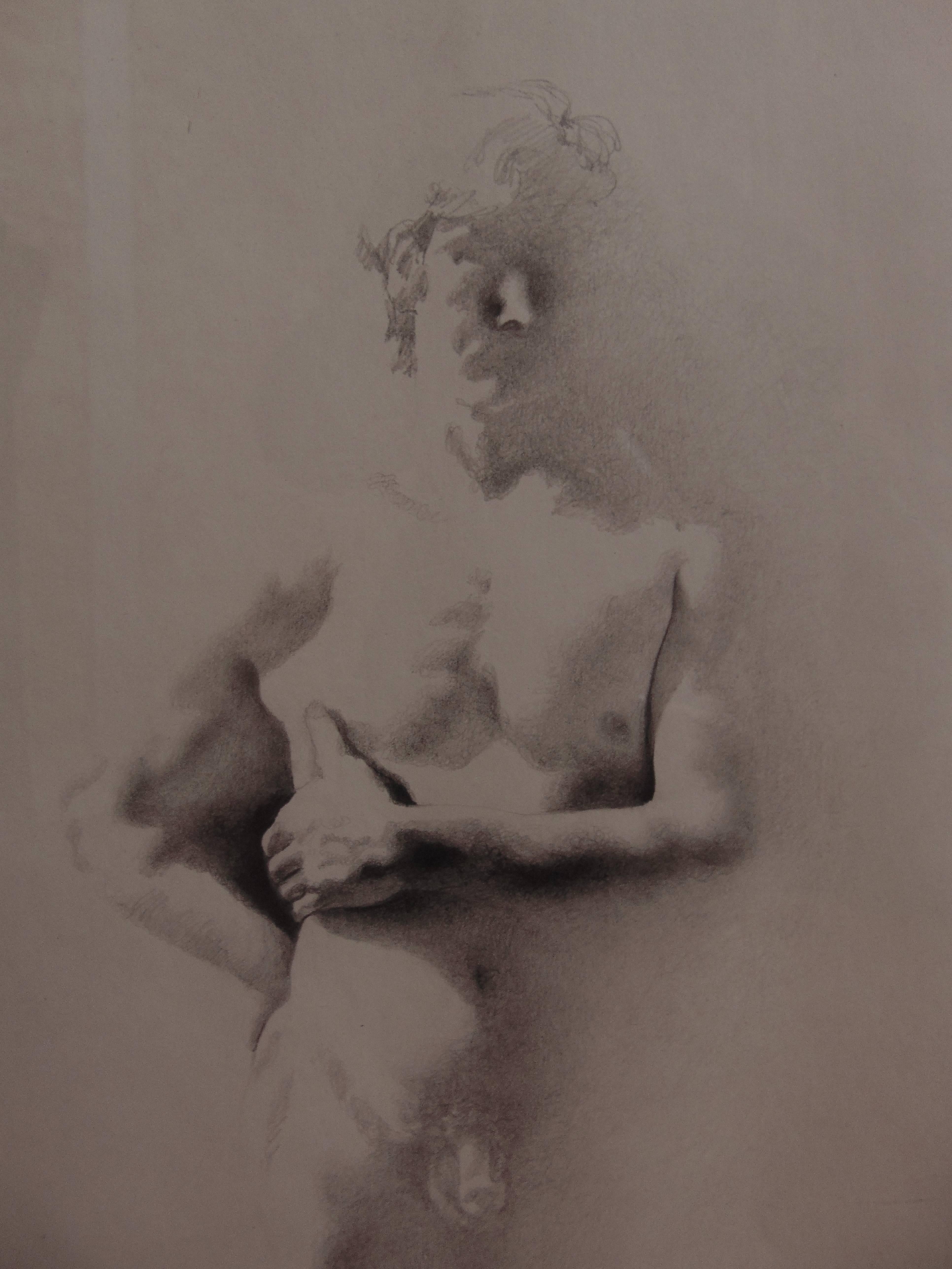 Male Nude Drawing by Robert Crowl In Good Condition In Hudson, NY