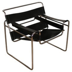 Marcel Breuer Black Leather and Chrome Model B3 Wassily Armchair, 1973, Set of 2
