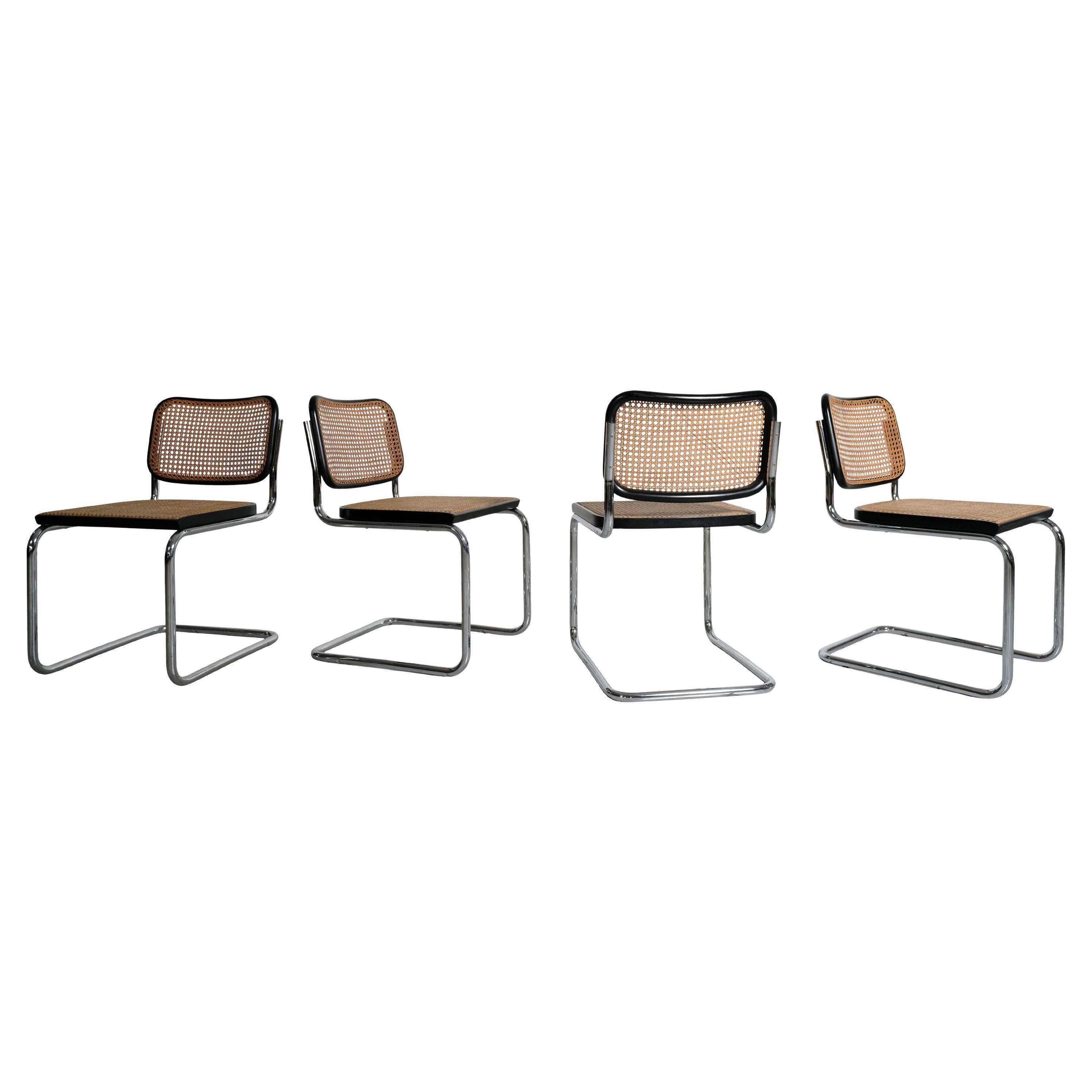 Marcel Breuer B32 Cesca Chairs for Gavina, Chrome & Vienna Straw, 1968, Set of 4