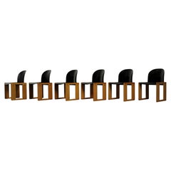 Afra & Tobia Scarpa Black Lacquered Dialogo Chair for B&B Italia, 1973, Set of 6
