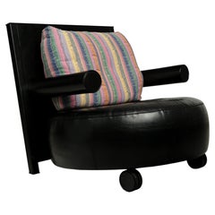 Antonio Citterio Baisity Lounge Chair for B&B Italia, Black Leather, 1986