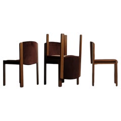 Joe Colombo Model 300 Walnut and Brown Velvet Chairs for Pozzi, 1965, Set of 4