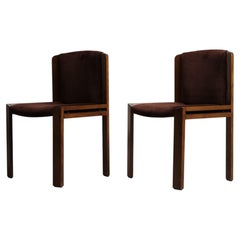 Joe Colombo Model 300 Walnut and Brown Velvet Chairs for Pozzi, 1965, Pair