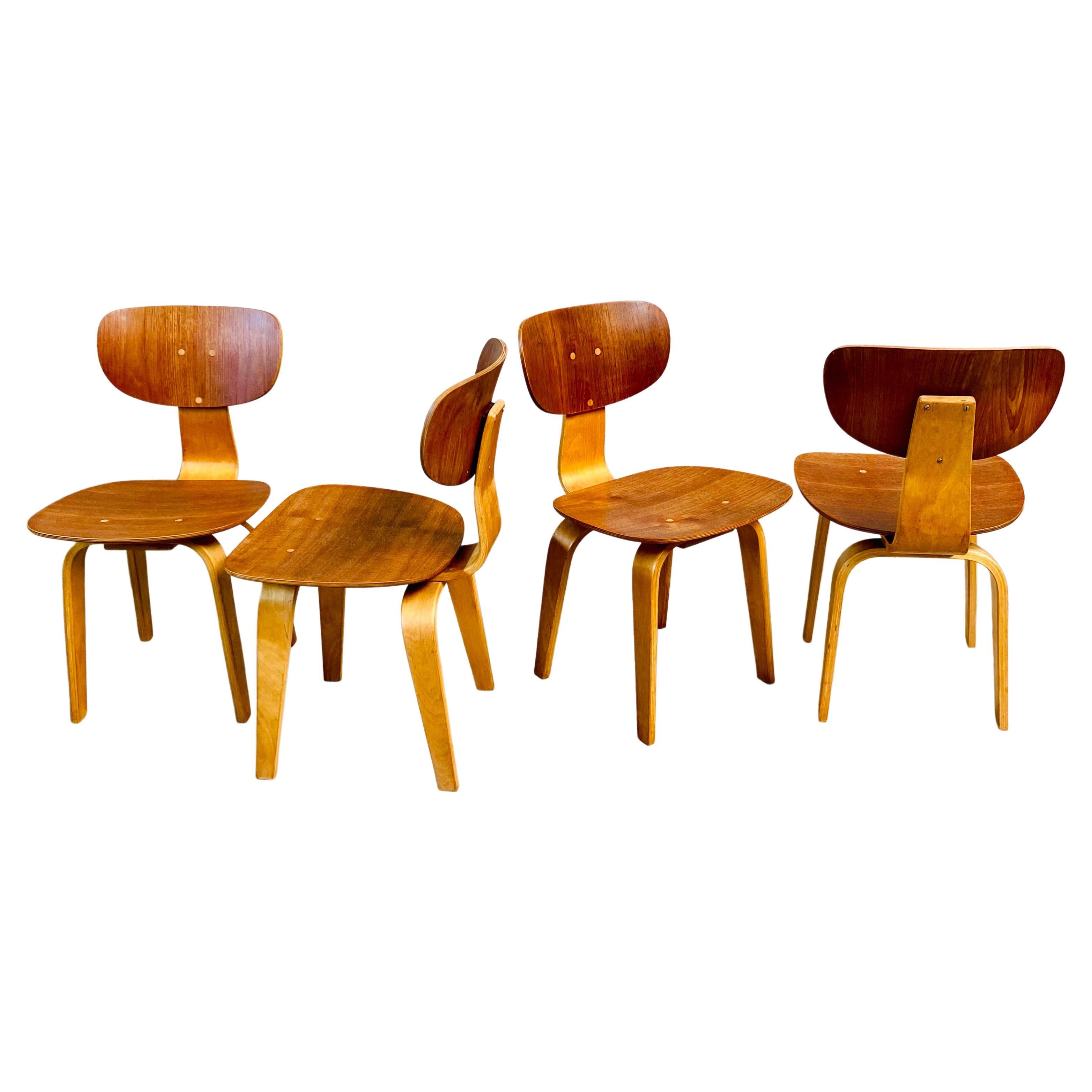 4 chaises de salle à manger SB02 à bout ouvert par Cees Braakman, Pays-Bas, 1950