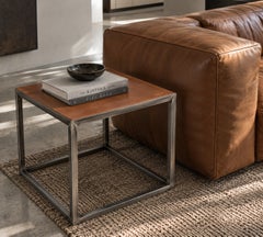 Baxter Square Cognac Brown Leather Coffee Table Side Table "Trinity", Italy 1980