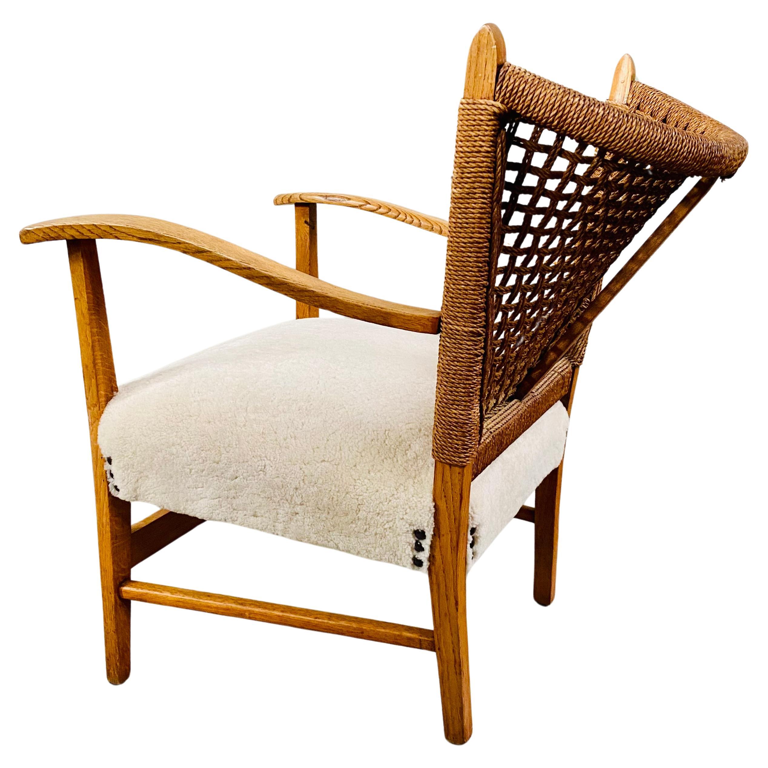 Rope, Oak and Sheepskin Arm Chair by Bas Van Pelt, Netherlands 1940 For Sale