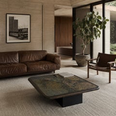 Brutalist Square Slate Stone Coffee Table by Paul Kingma, Netherlands 1990