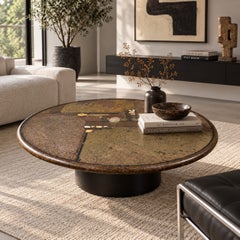 Brutalist Round Slate Stone Ammonite Coffee Table by Paul Kingma Netherlands 99