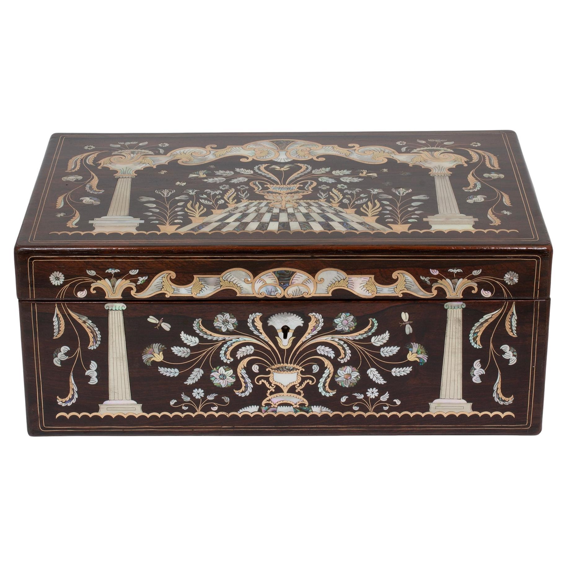 Antique Rosewood Inlaid Writing Box by Hausburg