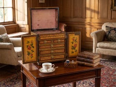 Antique English Regency Tunbridge Ware Chinoiserie Sewing Work Table Cabinet