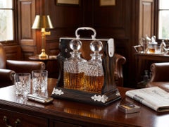 Calamander and Silver Tantalus by Manufactured by Betjemann for Mappin & Webb