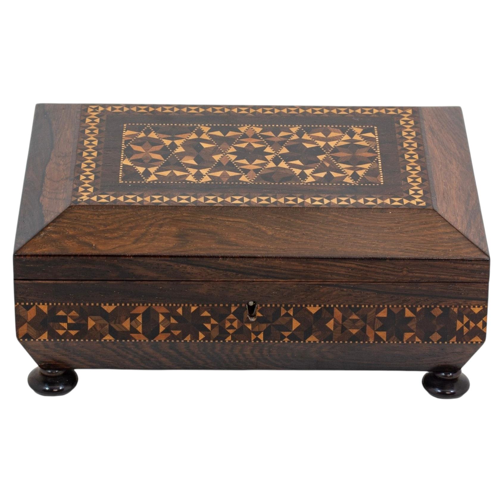 Antique English Georgian / Early Victorian Tunbridge Ware Sewing Box For Sale