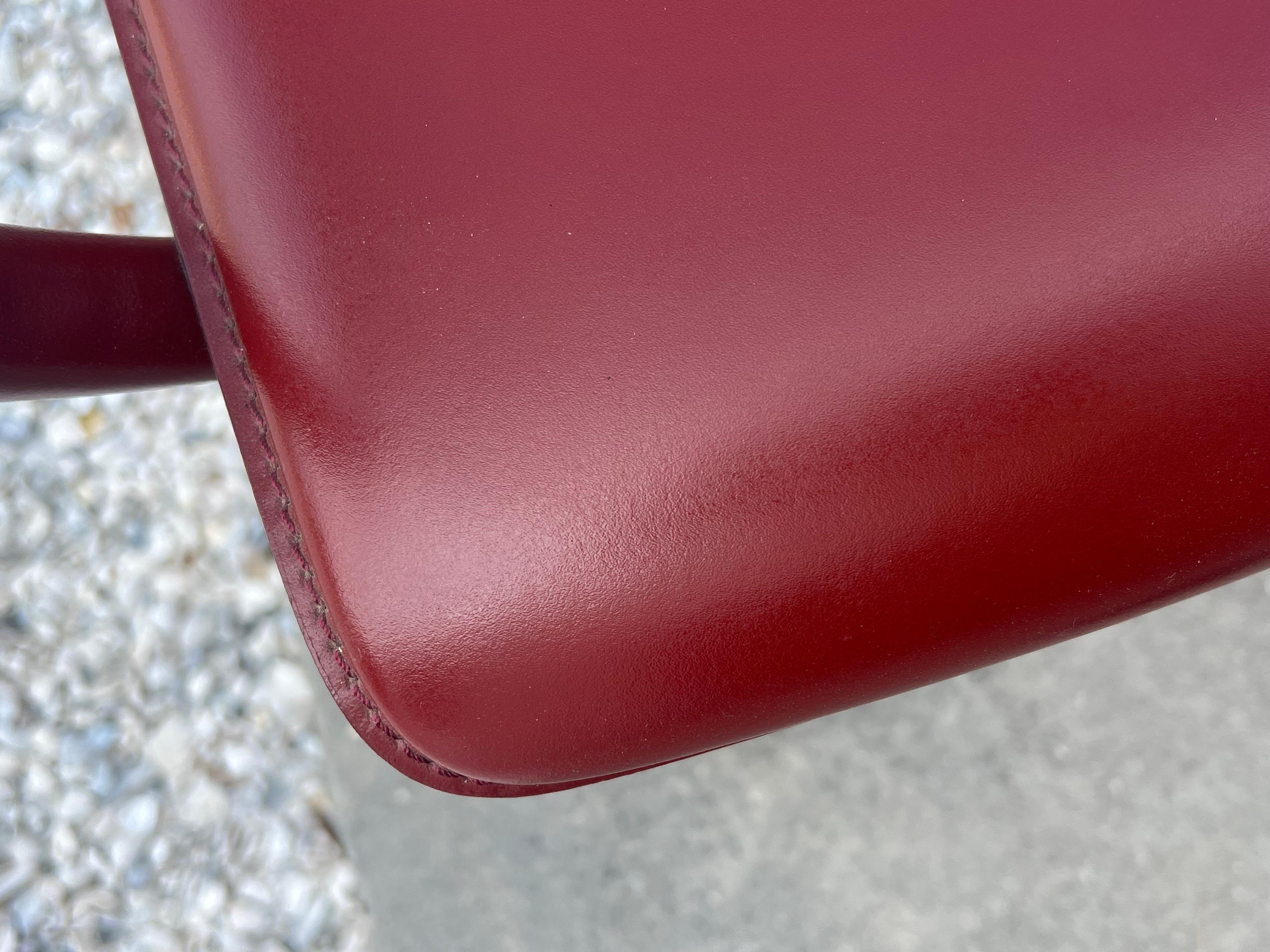 Pair of Italian Burgundy Leather Armchairs by Arper 4