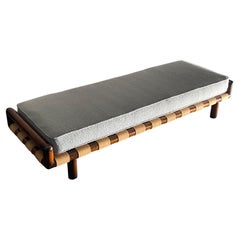 T.H. Robsjohn-Gibbings for Widdicomb Strap Daybed, Walnut and Knoll Bouclé