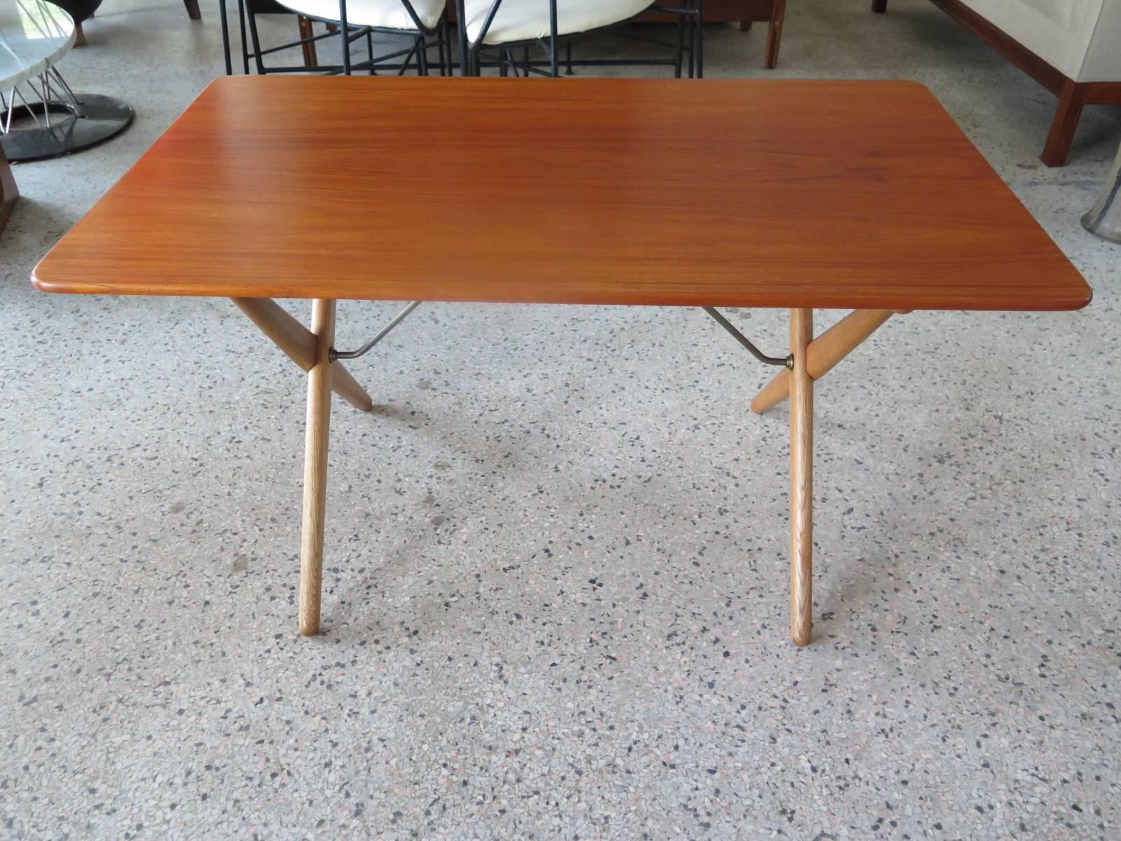 Mid-20th Century Hans Wegner Occasional Table for Andreas Tuck with Brass Stretchers For Sale