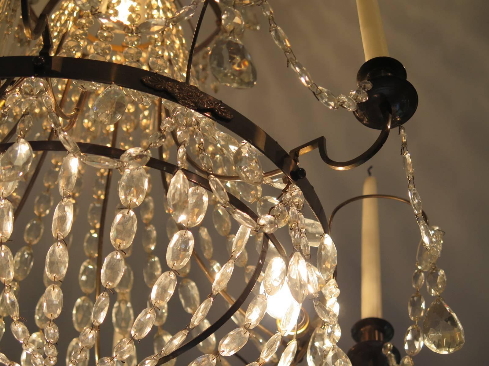 Early 20th Century Elegant Swedish Empire Crystal and Bronze Decorative Chandelier