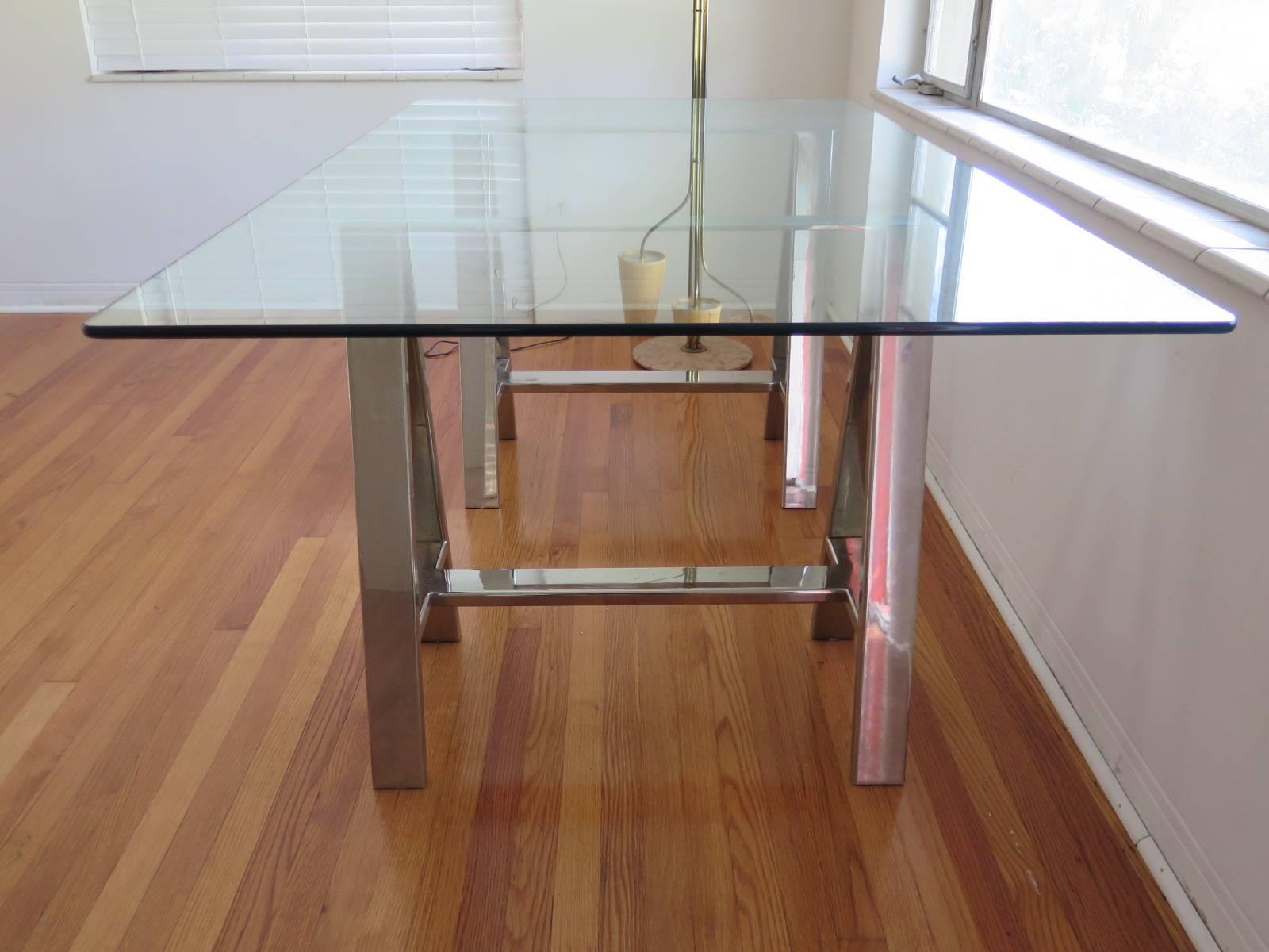 Minimalist Steel and Glass Trestle Table