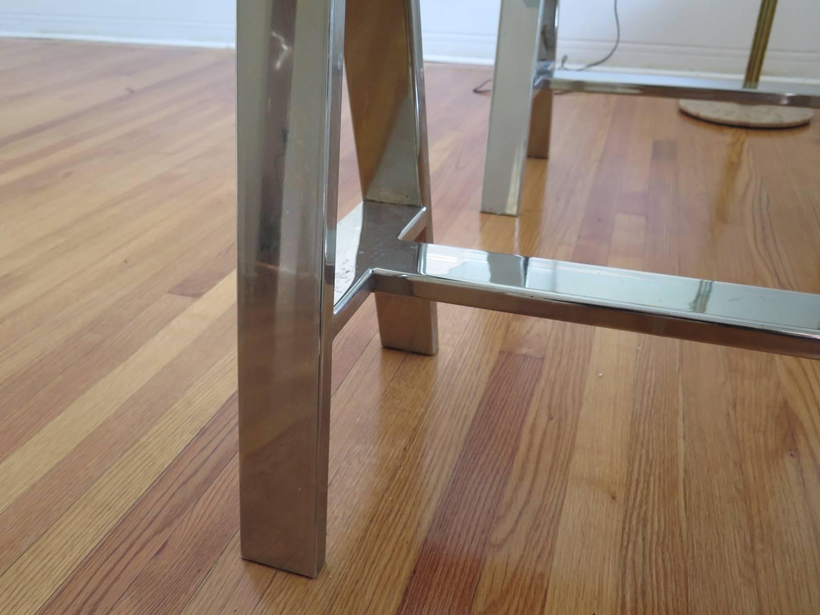 Steel and Glass Trestle Table In Good Condition In St.Petersburg, FL