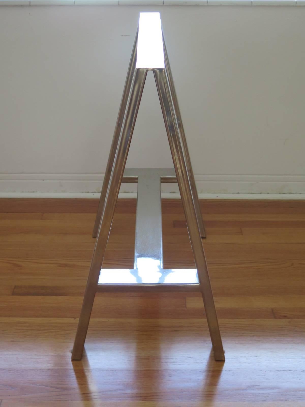 Late 20th Century Steel and Glass Trestle Table