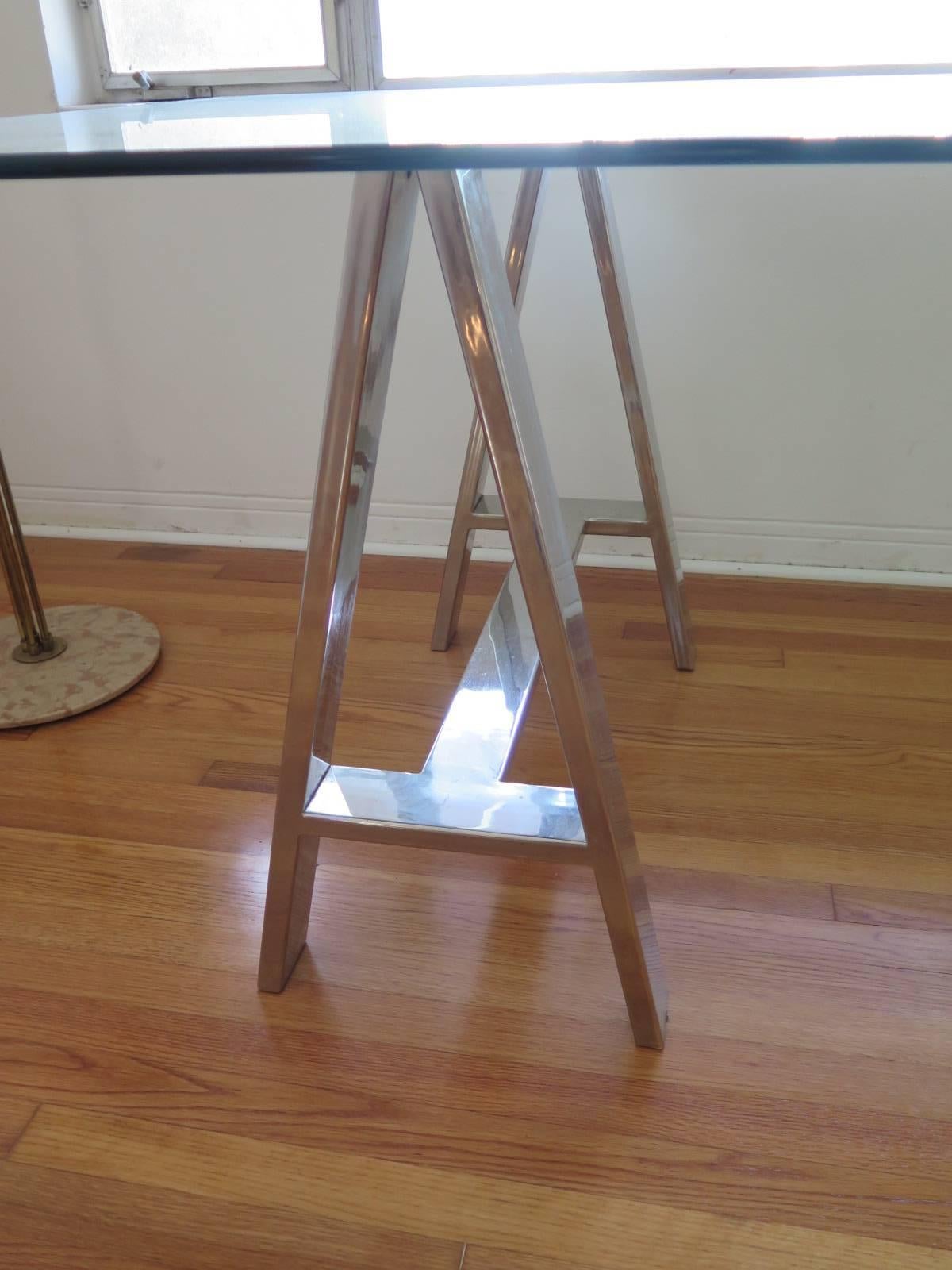 Steel and Glass Trestle Table 1