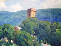 Hortense Budell Pittura ad olio intitolata "River Front, N.J.", 1939