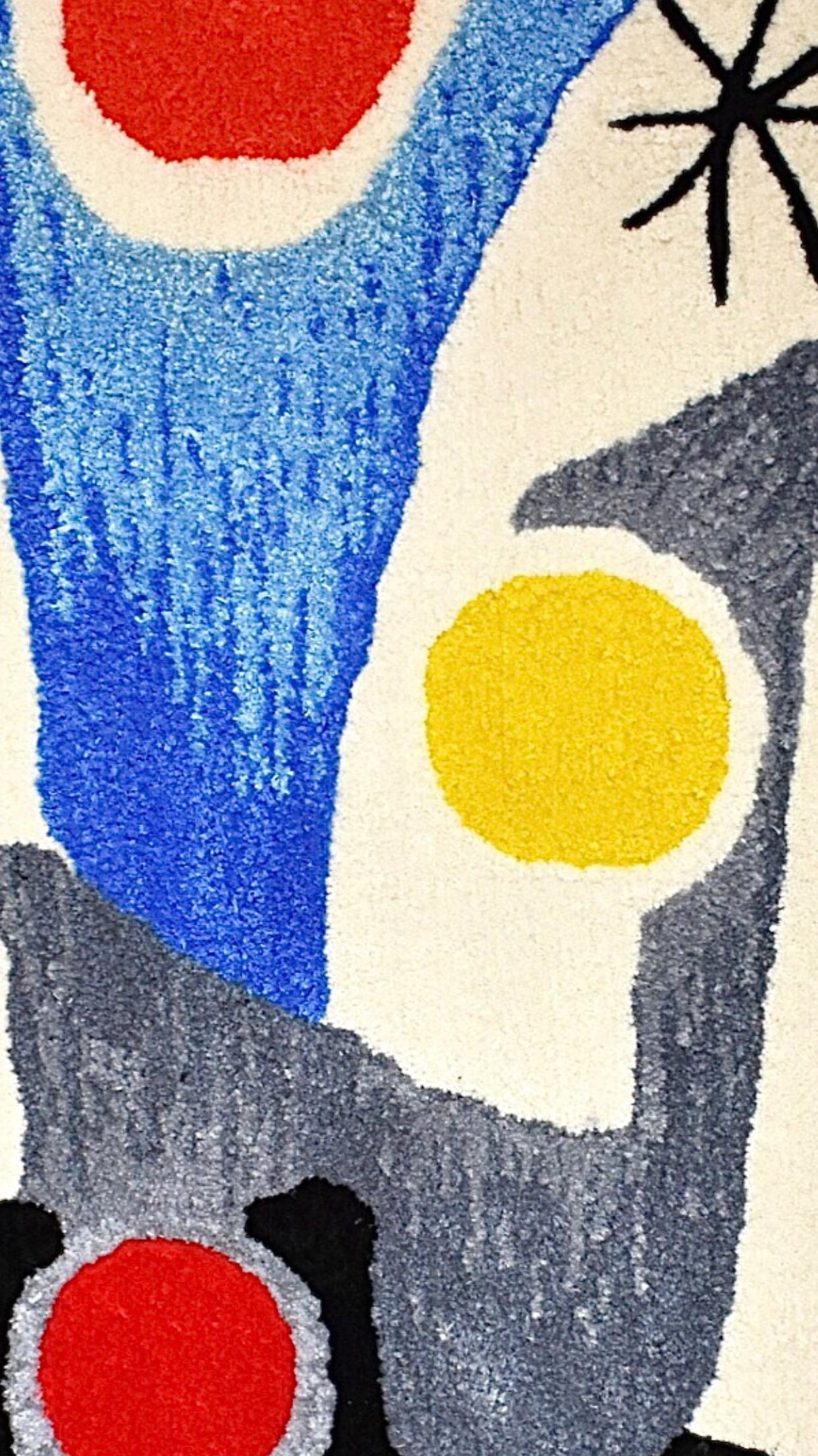 Handmade Rya Rug Type Insp Calder Miro Matisse Modern Art Wall Hanging Tapestry (Moderne der Mitte des Jahrhunderts) im Angebot