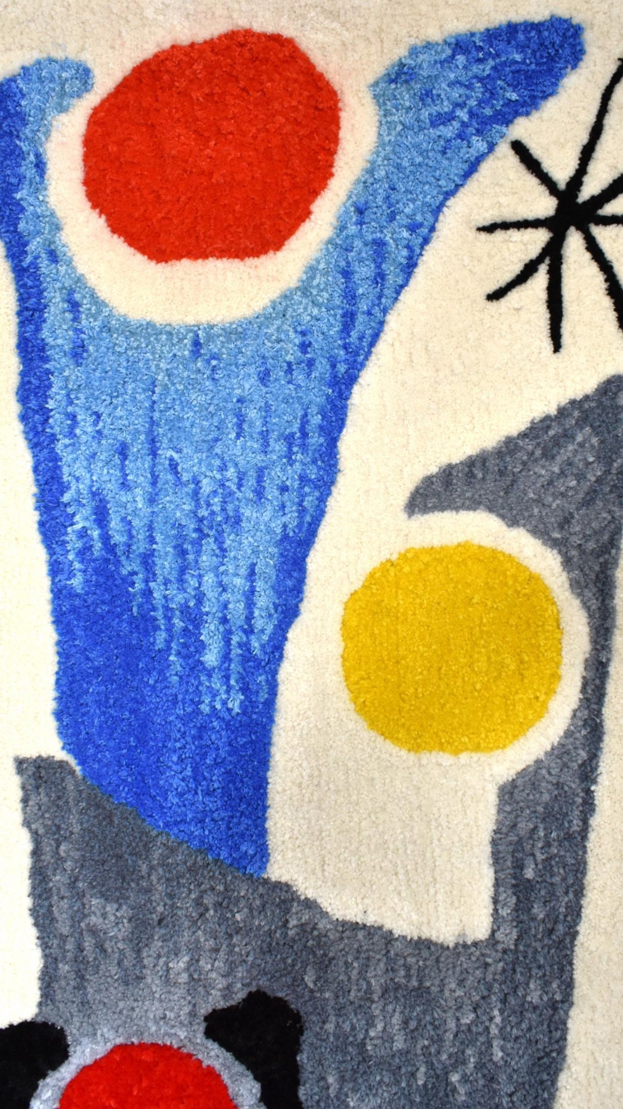 Handmade Rya Rug Type Insp Calder Miro Matisse Modern Art Wall Hanging Tapestry im Zustand „Gut“ im Angebot in St.Petersburg, FL