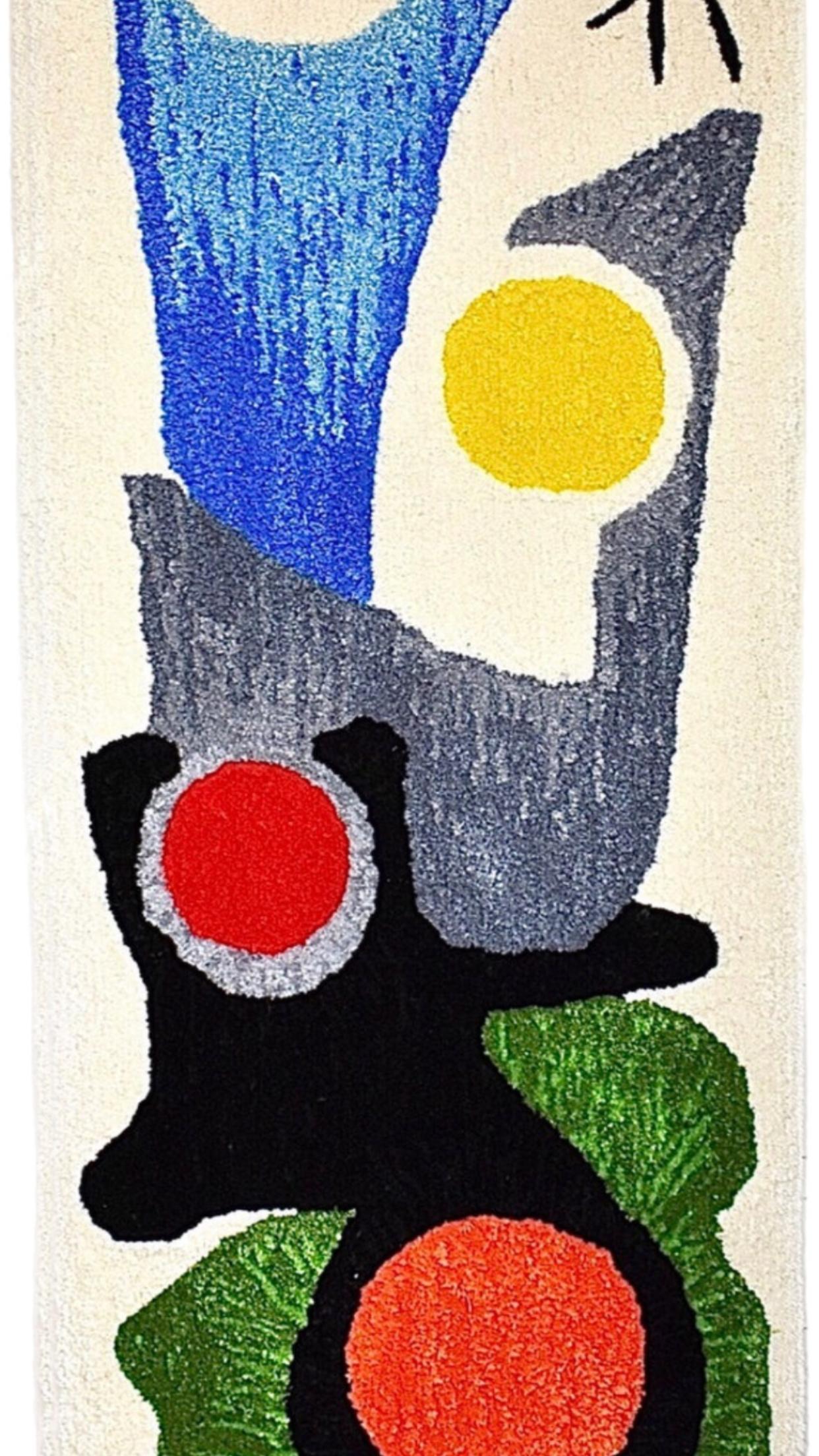 Handmade Rya Rug Type Insp Calder Miro Matisse Modern Art Wall Hanging Tapestry (Baumwolle) im Angebot