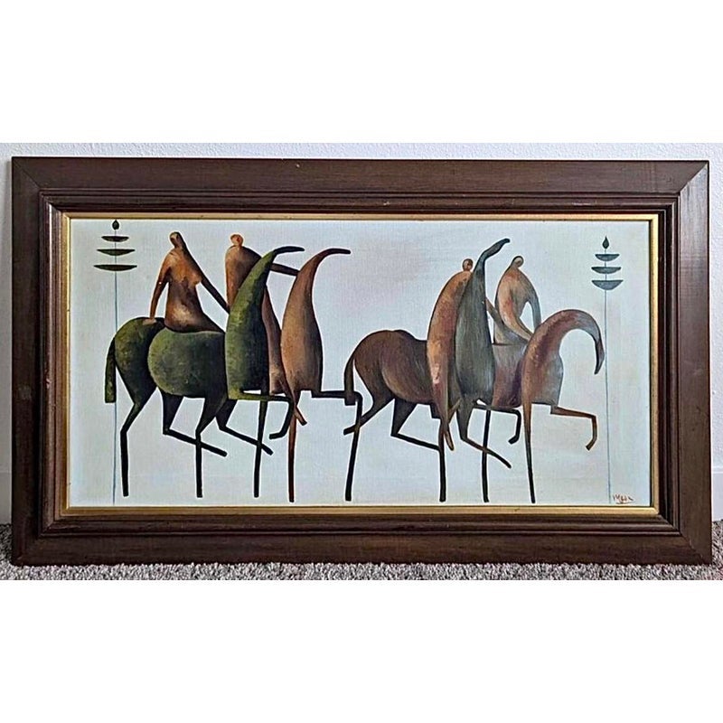 Originale metà secolo moderno Etrusco Cavallo Guerrieri Bayuex Stile Stareck incorniciato in vendita
