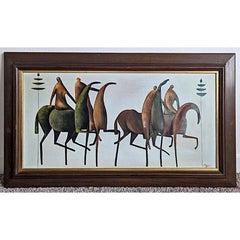 Original Mid Century Modern Etruscan Horse Warriors Bayuex Stareck Style Framed
