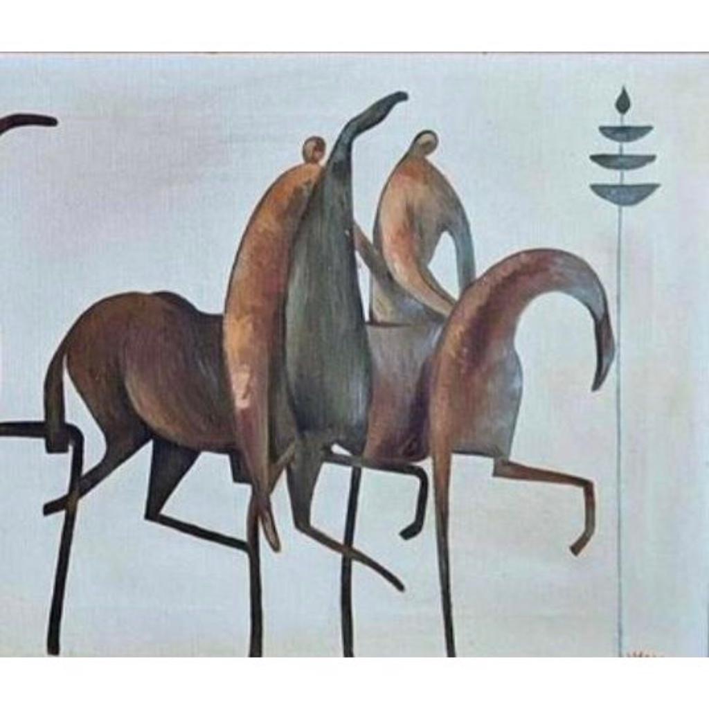 Francese Originale metà secolo moderno Etrusco Cavallo Guerrieri Bayuex Stile Stareck incorniciato in vendita