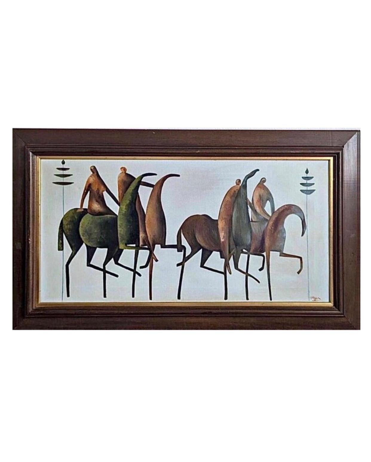 Legno Originale metà secolo moderno Etrusco Cavallo Guerrieri Bayuex Stile Stareck incorniciato in vendita