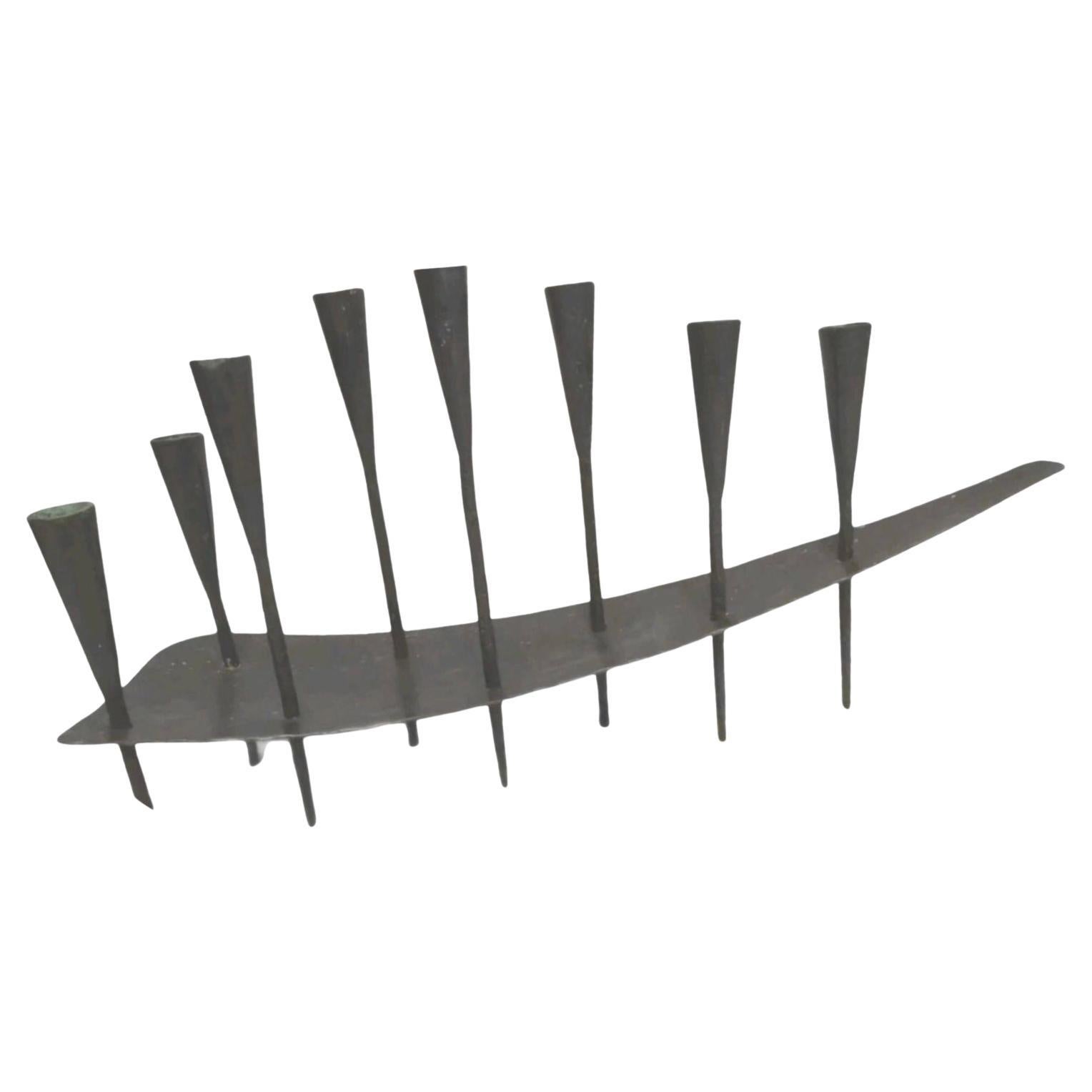 Massive 2Ft Mid Century Modern Iron Brutalist Noguchi Insp Sculptural Candelabra