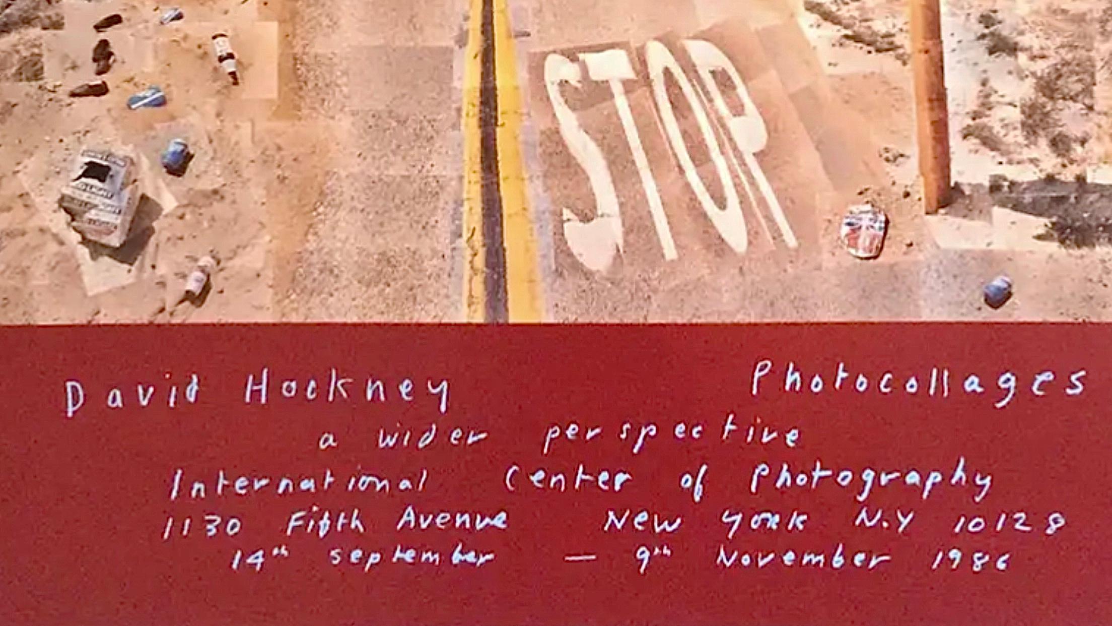 20ième siècle David Hockney 1986 Pear Blossom Highway Affiche lithographique d'exposition originale en vente