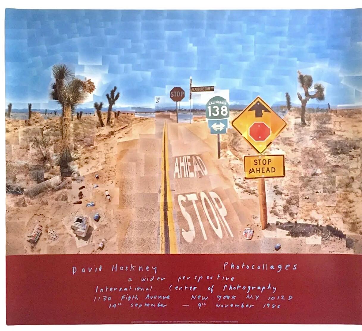 David Hockney 1986 Pear Blossom Highway Affiche lithographique d'exposition originale en vente 2