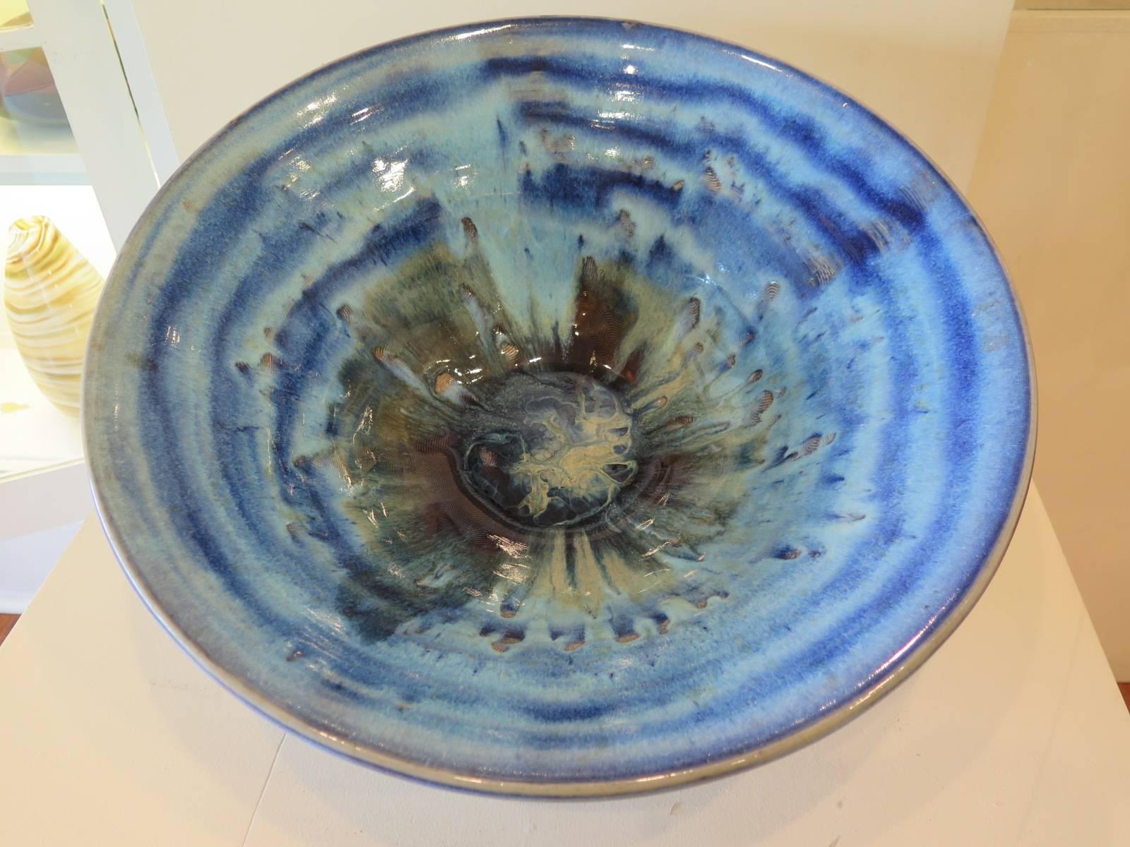 American Charlie Parker Blue Ceramic Bowl For Sale