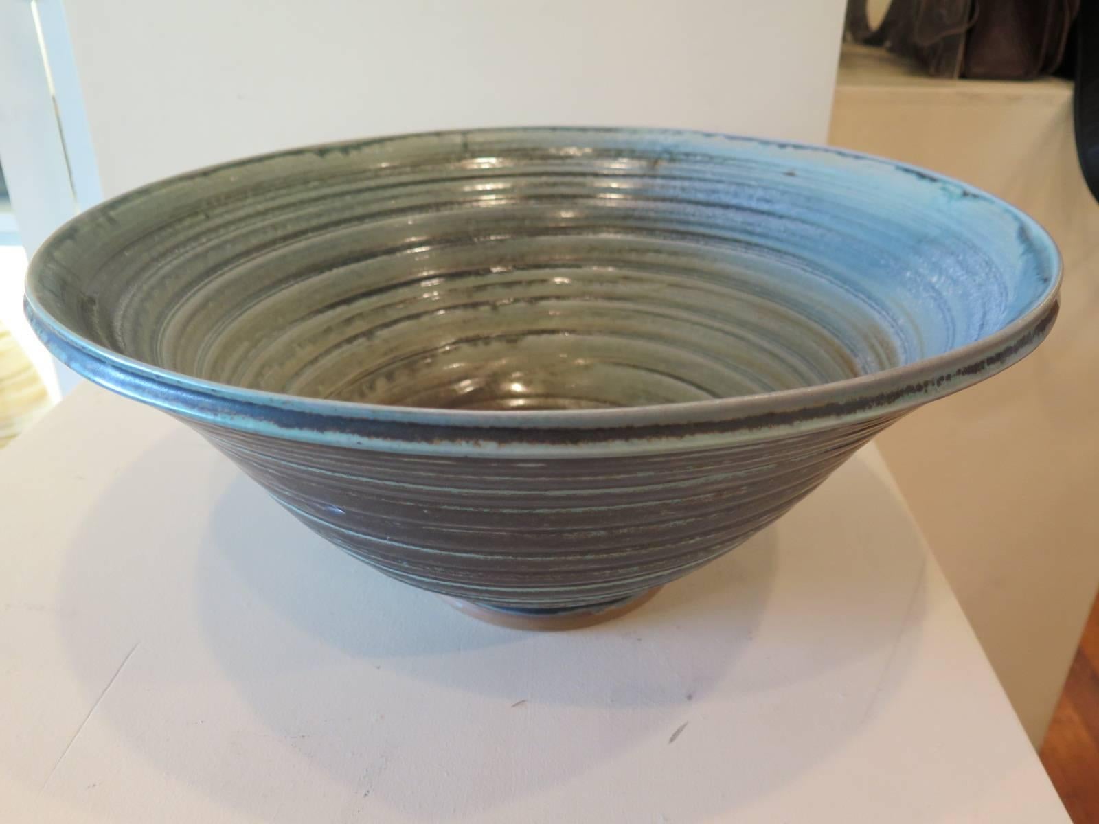 Charlie Parker Blue/Green Ceramic Bowl In Excellent Condition In St.Petersburg, FL