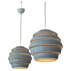 A Pair Of Alvar Aalto Beehive Lamps Model A331 Finland White Pendants