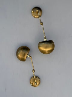 Pair Of Post-Modern Wall Lights By Holtkoetter Germany 1980's Brass Articulating